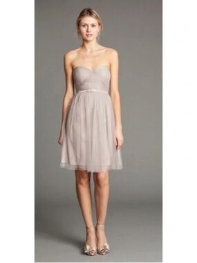 Jenny  Yoo Collection Light Grey Chiffon Short Dress Size 2 EUC